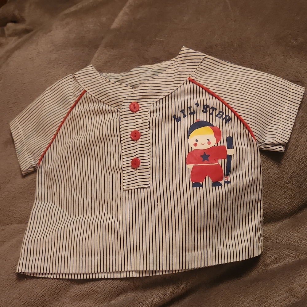 M27 Slugger baby shirt Striped with baseball player L'il Star & Red Accents